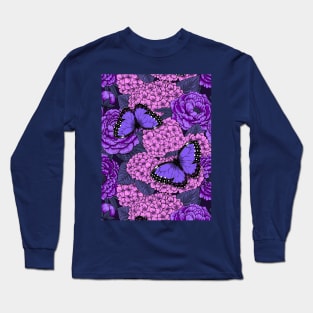 Blue morpho garden 2 Long Sleeve T-Shirt